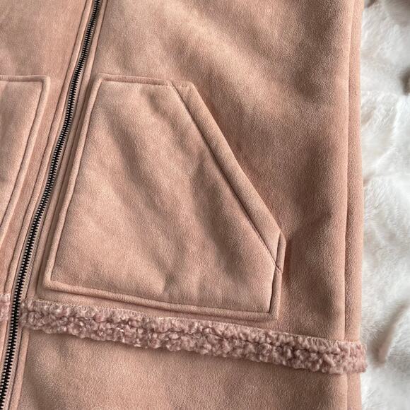 🔥GUESS Faux Sherpa Shearling suede fur Coat Jacket in Rose Pink Outdoor Rugged - Picture 11 of 16